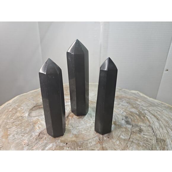 3 Pcs Natural Black Tourmaline Quartz Crystal Point Tower Polished - Picture 6 of 8